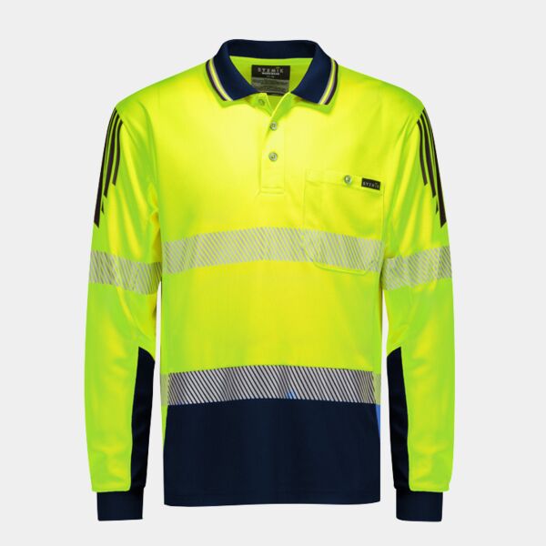 Mens Hi Vis Flux Segmented Tape Long Sleeve Polo Thumbnail